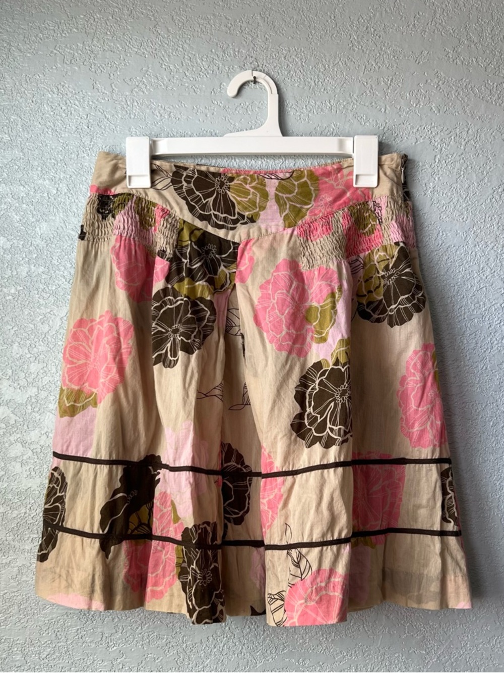 Y2K Boho Floral Cotton Skirt Tiered Smocked Waist Cottagecore S